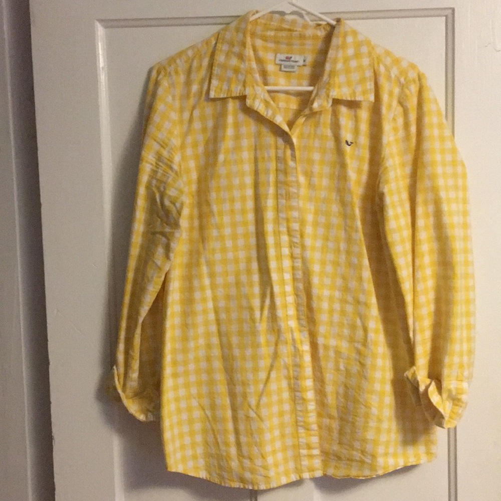 Vineyard Vines Yellow and White Gingham Blouse